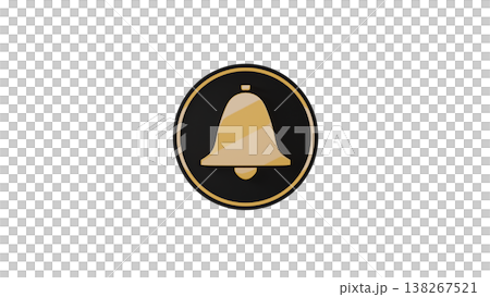 3Dラバー質感メダル ベル（鐘）マーク（黄） 通知・お知らせアイコン 背景透過 138267521