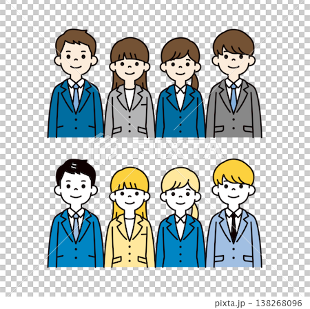 スーツを着て就職活動をする大学生・就活生の上半身ベクターイラスト素材セット_リクルート スーツを着て就職活動をする大学生・就活生の上半身ベクターイラスト素材セット_リクルート 138268096