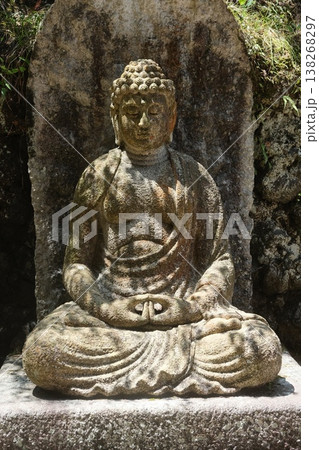Ancient Stone Buddha Peaceful Garden Sculpture Ancient Stone Buddha Peaceful Garden Sculpture 138268297