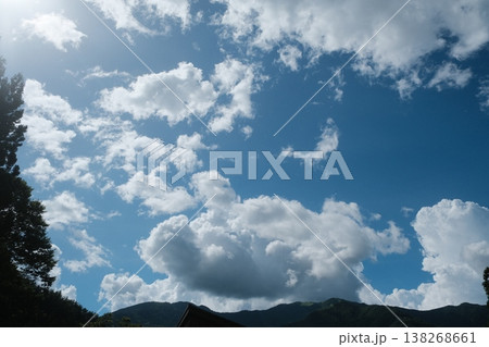 Bright Blue Sky With Fluffy White Clouds 138268661