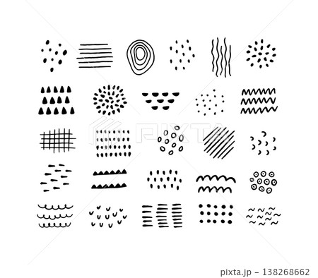 Hand drawn abstract black pattern elements set Hand drawn abstract black pattern elements set 138268662