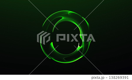 Green plasma ring with fluid glowing energy and deep dark space mood, vivid futuristic abstract circle illustration in 4K. 138269391