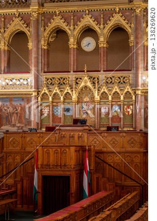 Assembly hall of the Hungarian Parliament Orszaghaz, seat of the National Assembly in Budapest, Hungary Assembly hall of the Hungarian Parliament Orszaghaz, seat of the National Assembly in Budapest, Hungary 138269620