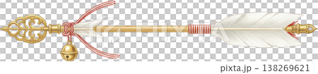 金色の装飾的な破魔矢と紅白の紐、鈴付き 138269621