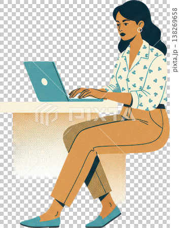 一位女士正在使用筆記型電腦工作：遠距辦公和專注 138269658