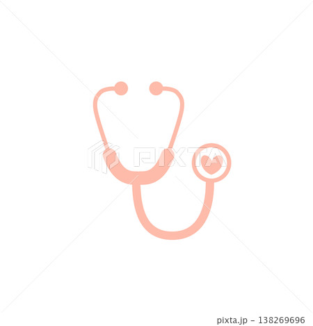 聴診器ハートアイコン サーモンピンク 医療イラスト 138269696