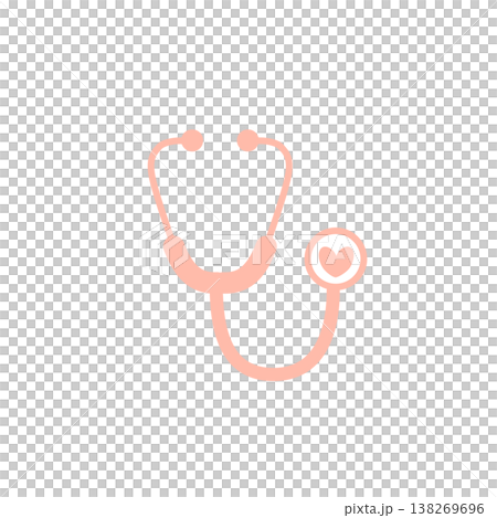 聽診器心形圖標，鮭魚粉紅色，醫學插圖 138269696