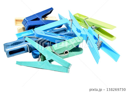 Blue plastic clothespins. Blue plastic clothespins. 138269730