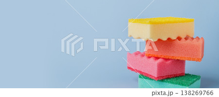 Colorful kitchen sponges symbolizing cleaning and household tasks, banner format Colorful kitchen sponges symbolizing cleaning and household tasks, banner format 138269766
