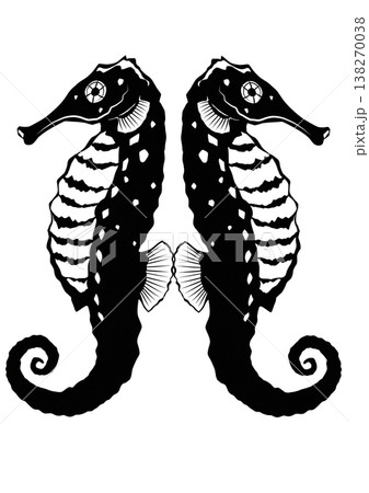 外国では海の馬日本では竜の変な魚のタツノオトシゴ切り絵貼り絵イラスト 138270038