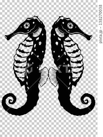 外国では海の馬日本では竜の変な魚のタツノオトシゴ切り絵貼り絵イラスト 138270038