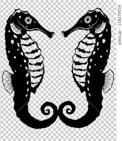 求愛中のタツノオトシゴの切り絵貼り絵イラスト 求愛中のタツノオトシゴの切り絵貼り絵イラスト 138270039