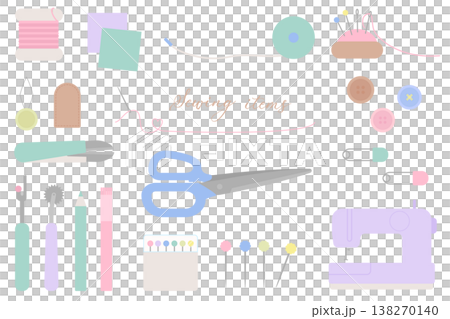 フラットでかわいい裁縫道具のイラストセット 138270140