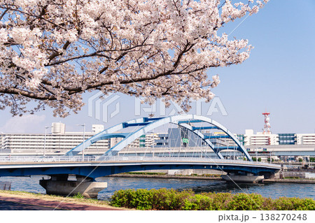 桜と水神大橋が彩る隅田川の春景色(汐入公園) 桜と水神大橋が彩る隅田川の春景色(汐入公園) 138270248