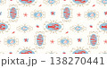 Coastal, beach, seaside home decor concept, marine life, nautical themed seamless pattern design. Seafood background with lobsters, small fish, starfish, shells and decorative frames for summer 138270441