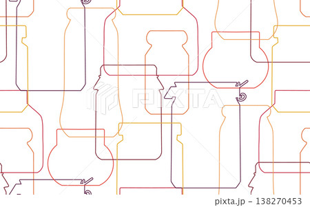 Vector seamless pattern with contour jams on white background. Line art food background. Texture with outline jars 138270453