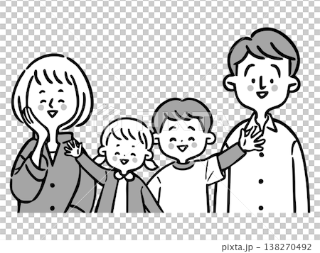 若い家族のイラスト　上半身　 ベクター（モノクロ） 138270492
