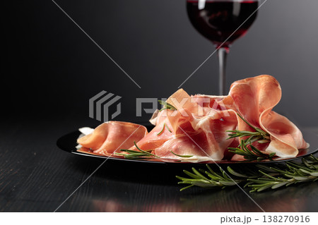 Prosciutto with rosemary and red wine. 138270916