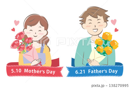 【2026年】母の日と父の日の見出しイラスト 【2026年】母の日と父の日の見出しイラスト 138270995
