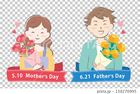 【2026年】母の日と父の日の見出しイラスト 【2026年】母の日と父の日の見出しイラスト 138270995