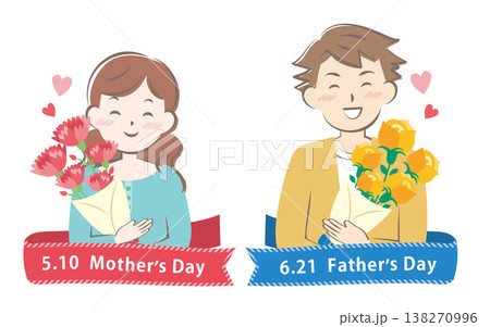 【2026年】母の日と父の日の見出しイラスト 【2026年】母の日と父の日の見出しイラスト 138270996