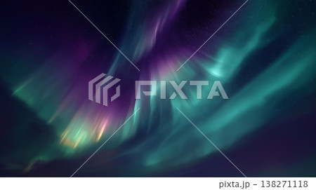 北極のオーロラ光 グリーン×パープル天空エフェクト 138271118