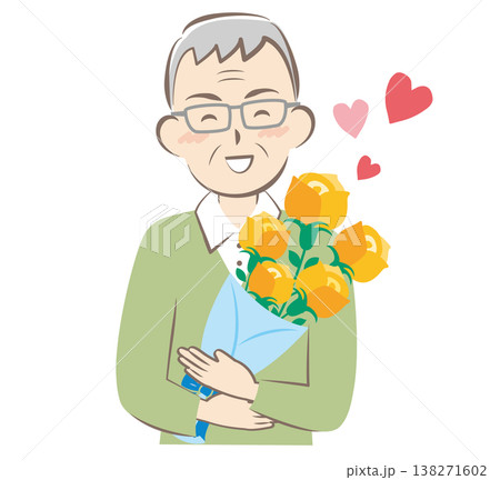 父の日にバラの花束をもらうお父さん　 138271602