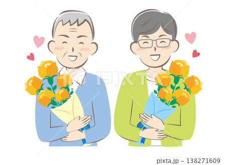 父の日にバラの花束をもらうお父さんとおじいちゃん 138271609