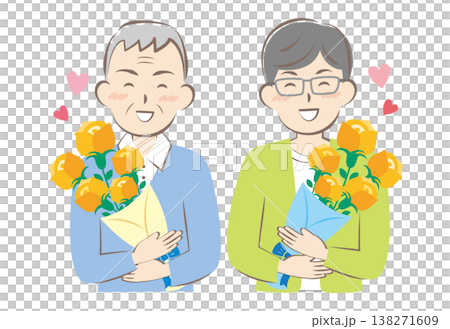 父の日にバラの花束をもらうお父さんとおじいちゃん 138271609