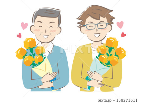 父の日にバラの花束をもらうお父さんとおじいちゃん 父の日にバラの花束をもらうお父さんとおじいちゃん 138271611