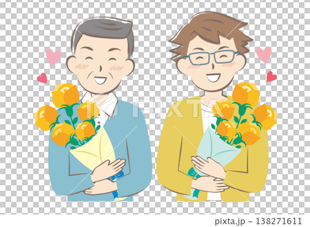 父の日にバラの花束をもらうお父さんとおじいちゃん 父の日にバラの花束をもらうお父さんとおじいちゃん 138271611