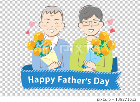 A father and grandfather receive a bouquet of roses on Father's Day. 138271612