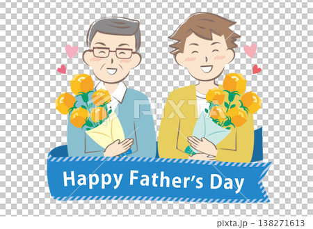 父の日にバラの花束をもらうお父さんとおじいちゃん タイトル 父の日にバラの花束をもらうお父さんとおじいちゃん タイトル 138271613