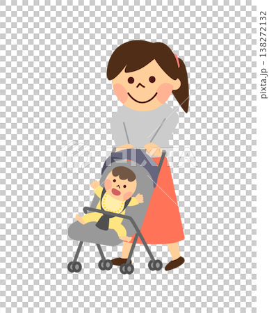 A baby in a stroller and a woman A baby in a stroller and a woman 138272132