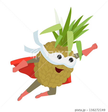 3D Isometric Flat Vector Illustration of Pineapple Hero, Humorous Superhero Cartoon Character Making Expressive Gestures In Mask and Costume. Item 1 138272149