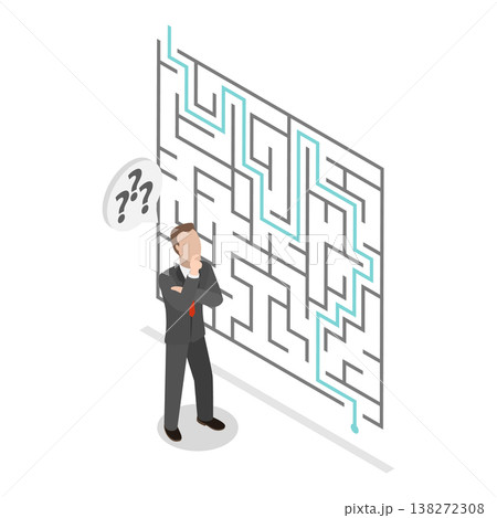3D Isometric Flat Vector Illustration of Different Approach , Businessmen Propose Unique Solution To Overcome Challenging Maze.. Item 3 138272308