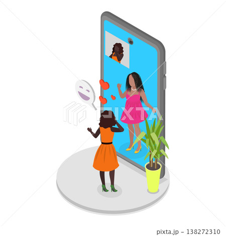 3D Isometric Flat Vector Illustration of Phone in a Dialogue Scene, Laughing Girls Communicate On Cellphone Using Reliable Mobile Provider Network.. Item 1 3D Isometric Flat Vector Illustration of Phone in a Dialogue Scene, Laughing Girls Communicate On Cellphone Using Reliable Mobile Provider Network.. Item 1 138272310