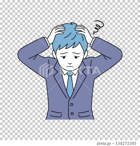 頭を抱えるビジネスマンの悩む表情イラスト 頭を抱えるビジネスマンの悩む表情イラスト 138272385