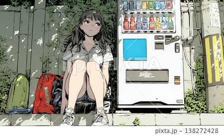 自動販売機で飲み物を購入する若い女性｜日常・ライフスタイル・屋外シーン