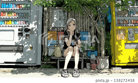 自動販売機で飲み物を購入する若い女性｜日常・ライフスタイル・屋外シーン