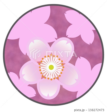 円形背景のついた桜の花イラスト 138272473