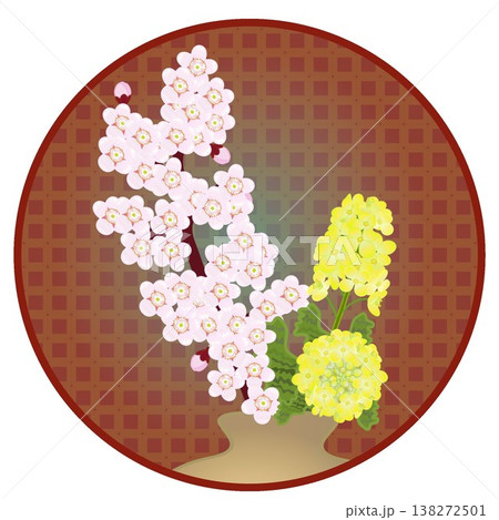 円形背景のついた桜の花イラスト 円形背景のついた桜の花イラスト 138272501