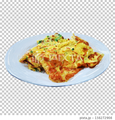 手繪, 台式蔥花蛋, 煎蛋捲, 配蔥, 放在, 白盤上, 白色背景, 可去背 138272908