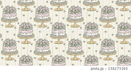 Birthday Greeting Cake Seamless Vector Pattern Floral Tulips, Striped Cottagecore Spring Design Birthday Greeting Cake Seamless Vector Pattern Floral Tulips, Striped Cottagecore Spring Design 138273163