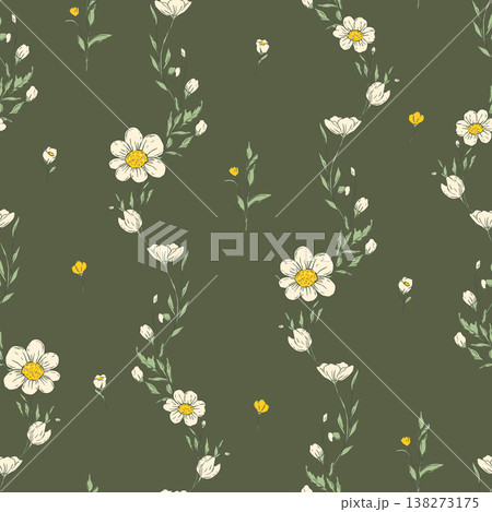 Whimsical Meadow Flower Branches Seamless Pattern With Wildflower Botanical Floral Background 138273175