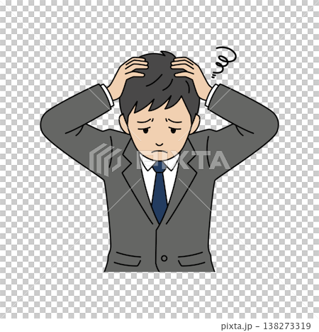 頭を抱えるビジネスマンの悩む表情のベクターイラスト 138273319
