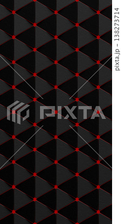 Modern black abstract wallpaper with clean geometric elements, emphasizing triangular forms in the foreground and a horizontally structured, repeating sci-fi pattern 138273714