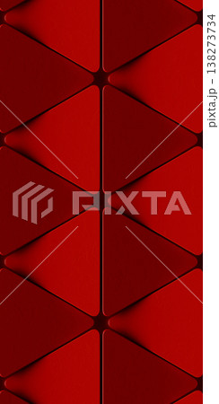 Bloody red abstract wallpaper featuring geometric shapes with triangles in the foreground. A texture with a repeating sci-fi-style geometric pattern 138273734
