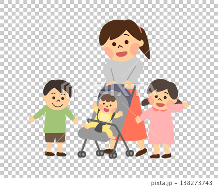 ベビーカーに乗る赤ちゃんと親子 138273743