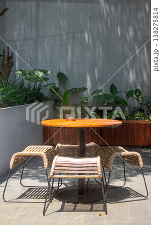 chair and table in front of a cafe 138275814